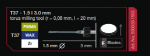 T37-1.5 |3.0 MM  RADIUS MILLING TOOL TORIC L=20MM PMMA/WAX/ZR